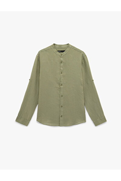 Koton Regular Fit Long Sleeve Buttoned Court Collar Linen Shirt