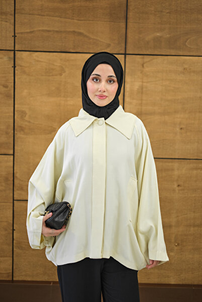 LOCCO Women's Shirt Collar Buttoned Pocket Detail Unlined Oversized Tencele P...