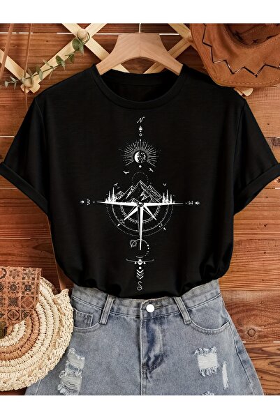 uyguntarz Unisex Pusula Baskılı Tasarım Tshirt
