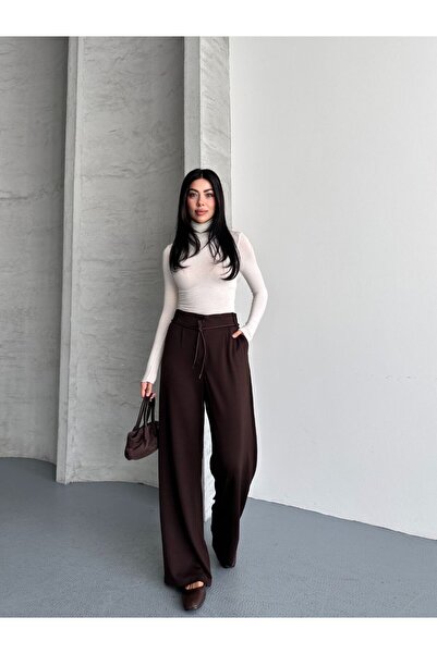 moda çağdaş Γυναικείο παντελόνι Απαλής υφής με Φαρδιά μπατζάκια κορδόνια