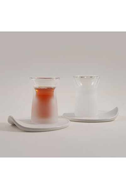 Dallaty طقم فناجين شاي 12 قطعة مع صحون خزفية، أبيض