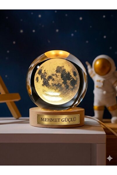 Deco Elit Kişiye Özel 3D Ay Küre Kristal Gün Işığı Led Gece Lambası – USB'li ...
