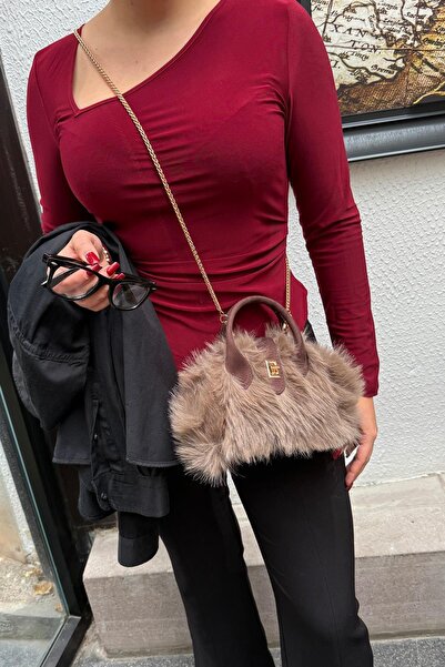 Store Marina Model Hasır-Peluş Kadın Askılı Çanta