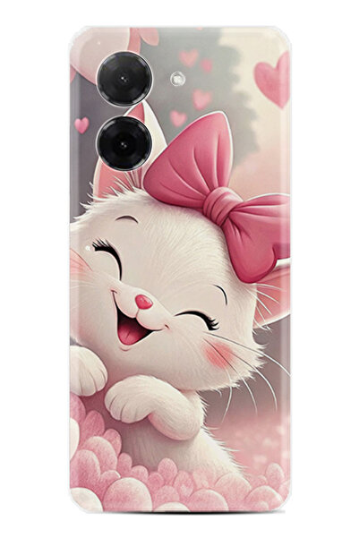 Kılıfland Xiaomi Redmi A5 Kılıf Limited Resimli Pembe Kurdeleli Beyaz Kedi 206