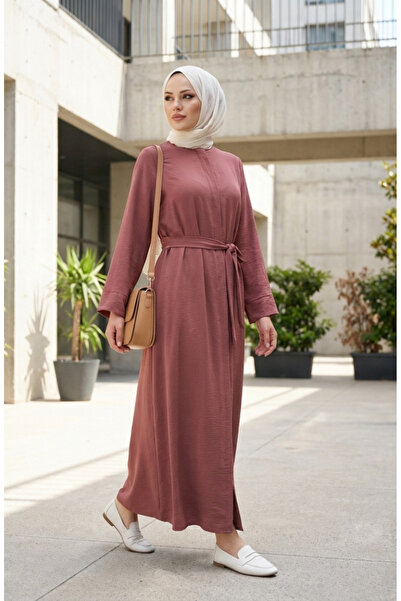 sefamerve Ferace cu centură din țesătură Aerobin 4043-01 Dusty Rose