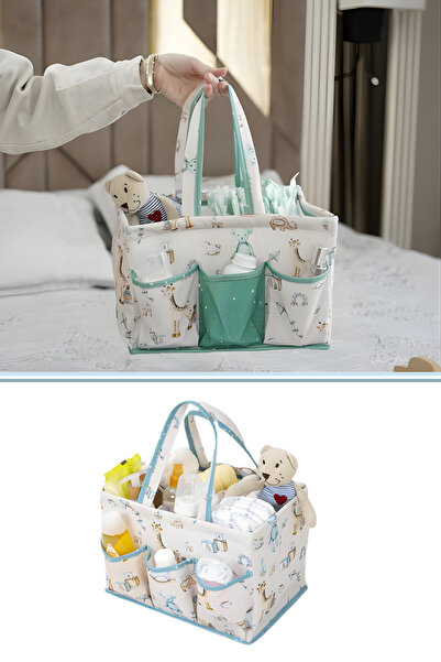 Flora Bölmeli Anne Bebek Bakım Düzenleme Çantası, Bebek Bezi Biberon Krem Men...