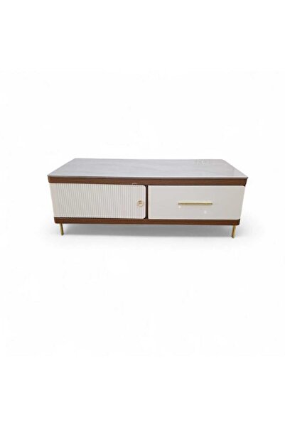 concent Plasma TV stand - with porcelain top and MDF wood - brown on beige color