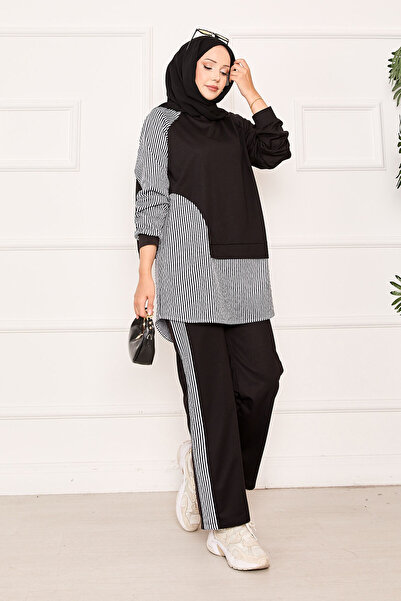 cvn Asymmetrical Front Paneled Two-Piece Suit Black