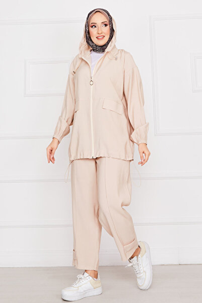 EBRUTESETTÜR Hooded Zippered Casual Double Suit Stone