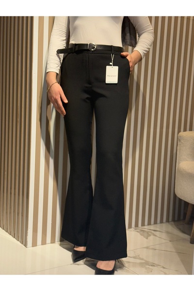 Shule Siyah ispanyol paça kumaş pantolon