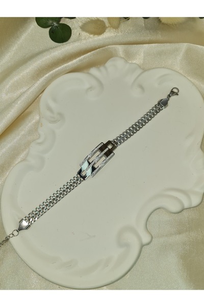 ZEYM COLLECTION Stainless Steel Silver Color Stone Chain Bracelet – Women's B...