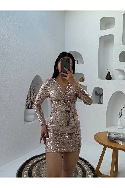 MY GRS ÖNÜ BÜZGÜ DETAY KISA PUL PAYET ELBİSE