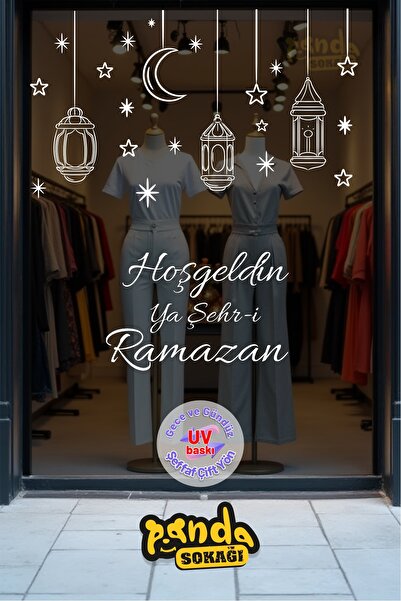 PANDA SOKAĞI Ramadan Pendant Light Double-Sided Store Shop Window Glass Stick...