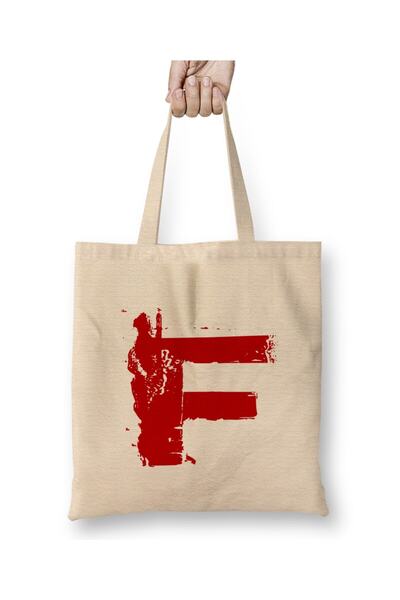 Toyaso Letter F White Cloth Bag Long Handle Shopping Bag Beach Bag