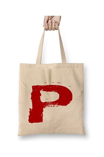 Toyaso Letter P White Cloth Bag Long Handle Shopping Bag Beach Bag