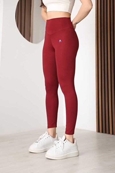 Arda Burgundy High Waist Shaping / Sculpting Sports Leggings - Stretchy Polye...