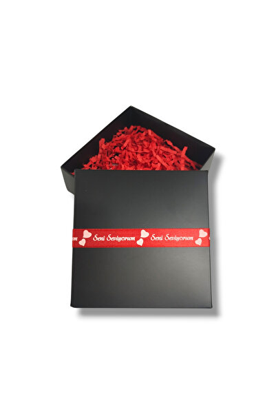 STE Siyah Renk Süslenmiş Hediye Kutusu 15x15x05 cm – Sevgililer Günü Temalı H...