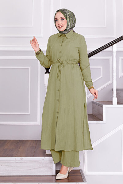 EBRUTESETTÜR Tie-Waist Pants Hijab Set Pistachio Green