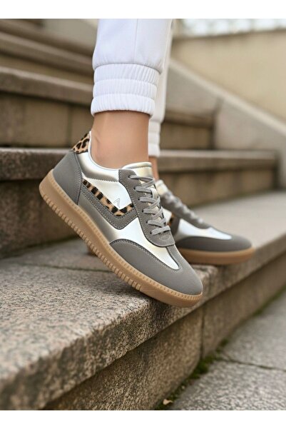 Santamarina Women's Leopard-Grey Detailed Casual Comfortable Sole Sneaker