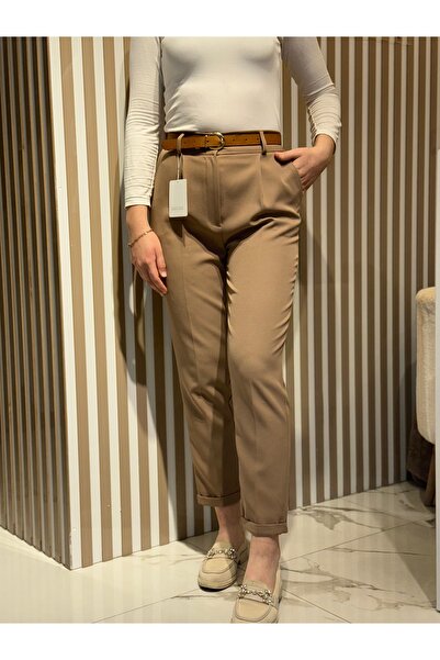 Shule Kemerli camel pantolon