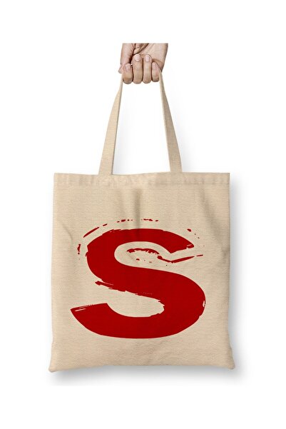 Toyaso Letter S White Cloth Bag Long Handle Shopping Bag Beach Bag