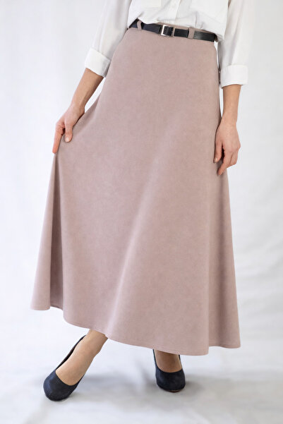 YAXİ Belt-Detail Maxi Size Loose Dried Rose Woven Skirt
