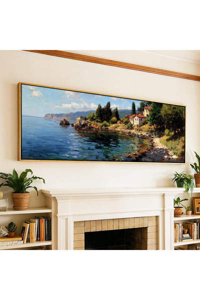 woodhomeworks Tek Parça Gerçek Ahşap Yatay Panorama Çerçeveli Tablo tam da ak...