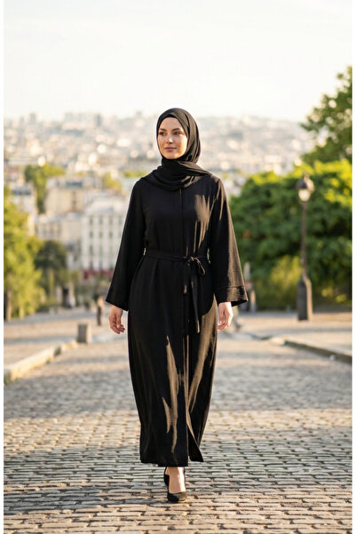 sefamerve Ferace cu centură din material Aerobin 4043-06 Negru