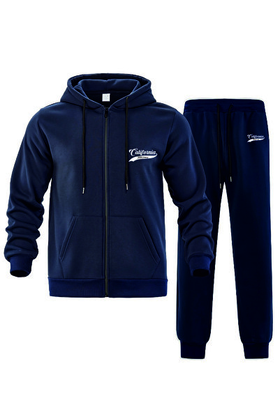 HOFFNUNG Daily Hooded Top and Sweatpants Set - Solid Color California Full Zip