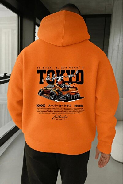 NO 601 Men's Orange Back Tokyo Printed Hooded Sweatshirt