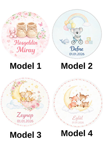 Efza gift Kişiye Özel Hoşgeldin Yeni Doğan Bebek Etiketi – Kız Bebek Sticker ...