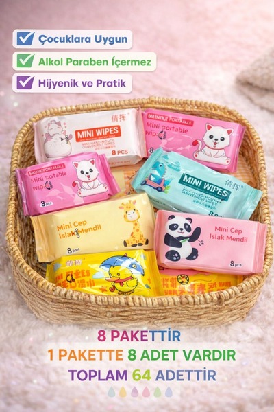 Jack Ferrero 8 Paket Mini Islak Mendil Taşınabilir Cep Tipi Islak Mendil