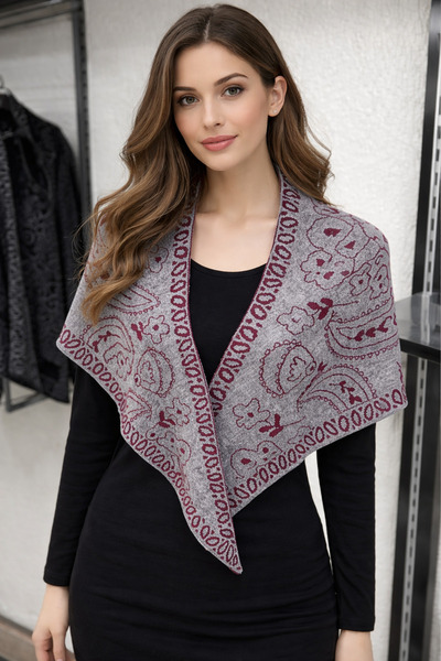 stravis Şal de umăr triunghiular cu model etnic bordeaux