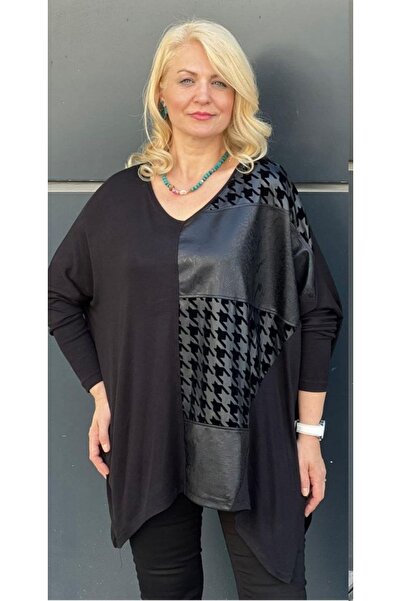 ZARİF STOREE Women's Crow Patterned Leather Casual Tunic