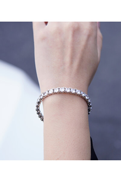 Amora Perla Jewelry 925 Ayar Gümüş 5 mm Su Yolu Bileklik – Zirkon Taşlı, Roda...