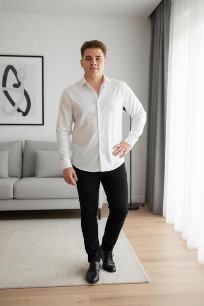 Bymen67 Men's Slim Fit Long Sleeve Dacron Shirt