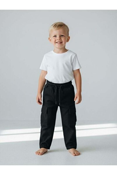 Zekids Boys' Cotton Elastic Waist Cargo Pocket Pack Soft Textured Trousers