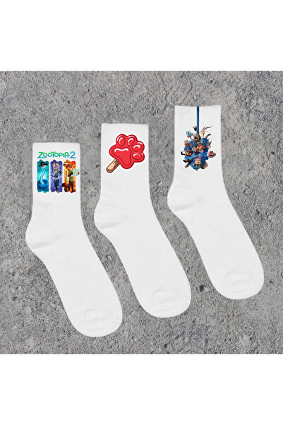 Tubinyoo Zootopia Nick & Judy Zootropolis Printed White School Socks (Set of 3)