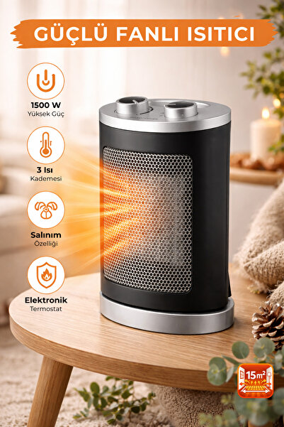 homenter Voltomat 1500W Termostatlı Seramik Fanlı Isıtıcı | Otomatik Salınıml...