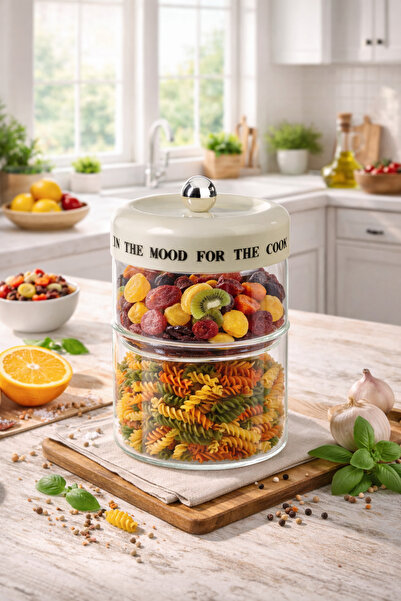 welcomein İki Bölmeli Cam Saklama Kavanozu 8 x 20 cm – 750 ml + 600 ml, Akasy...