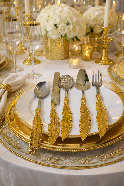 cicizuccaciye Arya 5 Parça Çelik / Kristal Kulplu Gold Servis Seti