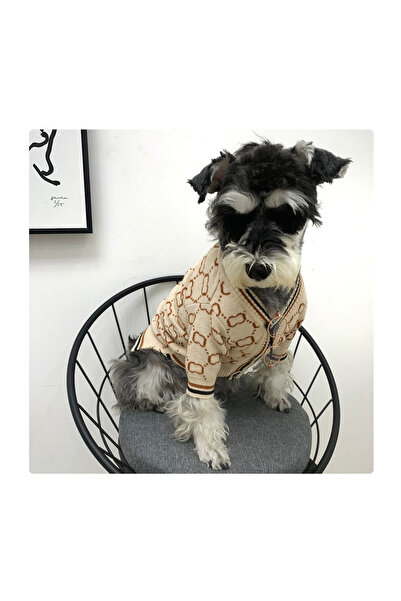 OEM Pulover tricotat caini/pisici cu imprimeu elegant si nasturi, Crem, M