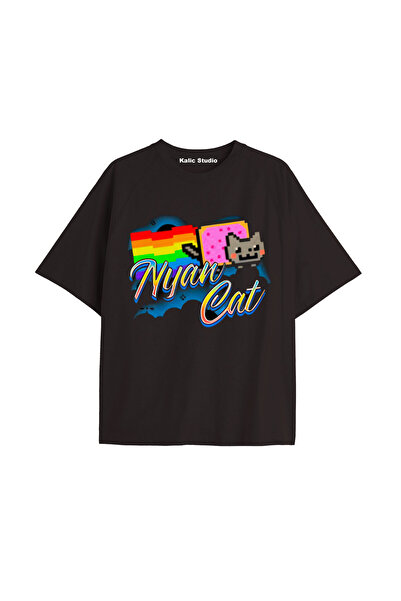 Kalic Studio Nyan Nyan Cat Oversized Unisex T-Shirt Black