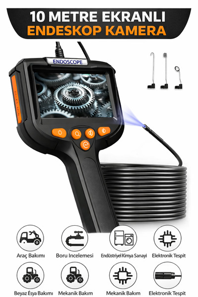 qasul 10 Metre Ekranlı Endoskop Kamera – 5.5mm Kablo, IP67 Su Geçirmez, LED I...