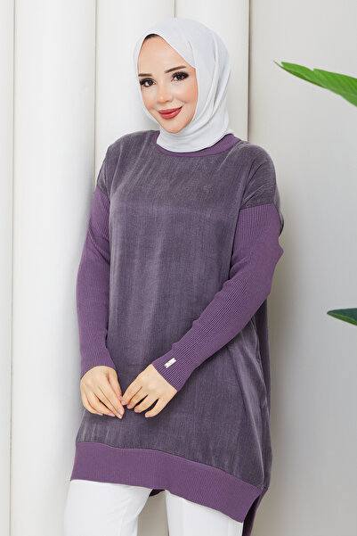 Pamuk Butik Women's Sleeves Corded Fabric Mercerized Silk Kupra Knitwear Tunic