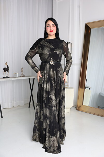 TOP BERLANTY A classic "evening" dress with an abstract floral print and a to...