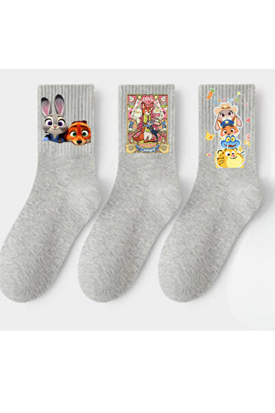 Tubinyoo جوارب مدرسية رمادية من Zootopia Nick & Judy Zootropolis مطبوع (مجموع...