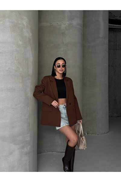 Bukamiss Women's Blazer Jacket Brown