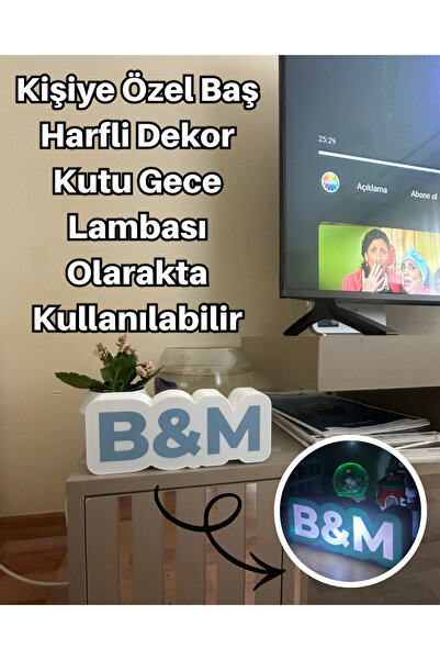 Antin Kuntin Shop Kişiye Özel Baş Harfli Işıklı Gece Lambası ve Dekor Masa He...