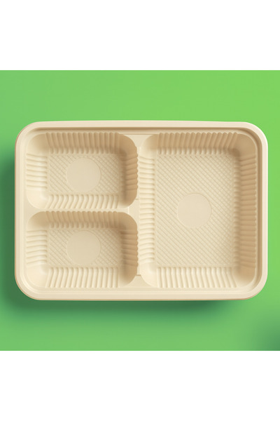 Ekolojik Ambalaj Organik Mısır Nişastası Tabldot 3 Gözlü 25 Adet